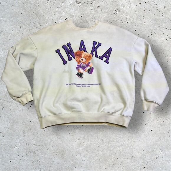 Inaka Power Teddy Basketball Sweatshirt Size Small White Pullover Crewneck - Picture 1 of 10